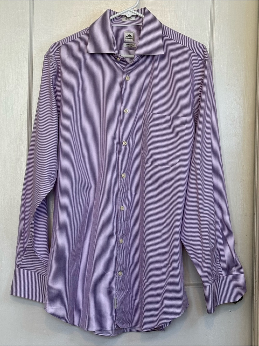 Peter Millar Men's Lavender Pinstripe Dress Shirt Size 16 Long, Nanoluxe